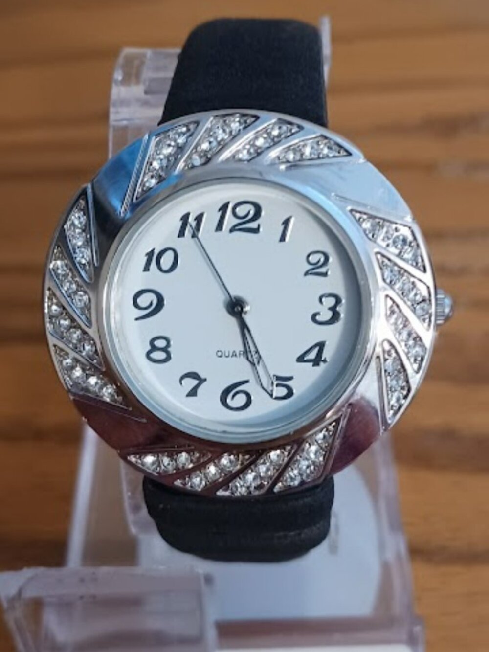 Ladies Rhinestone Watch with Suede Band - WORKS!